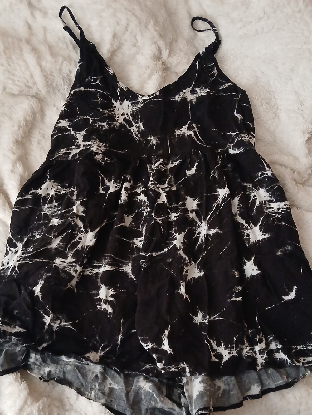 Black & White Tie-Dye Spaghetti Strap Women's Romper